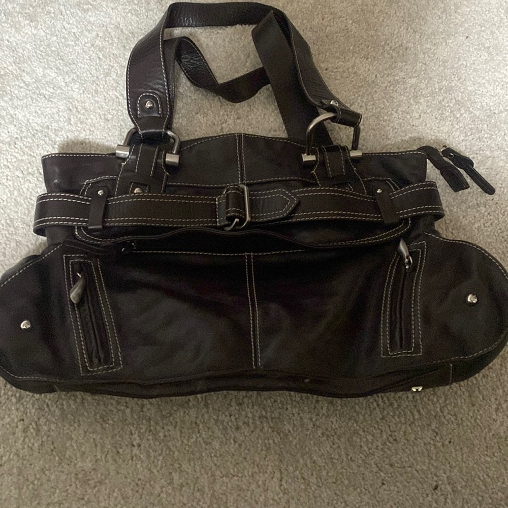 Brown handbag.